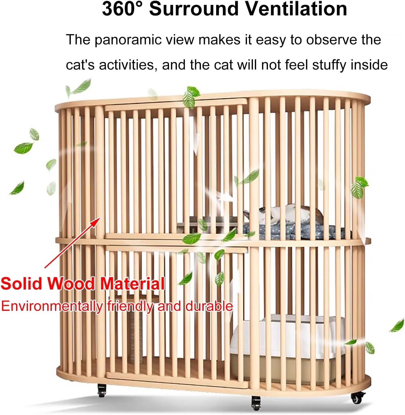 Solid Wood Cat Cage, 2 Tier Cat Cages Indoor