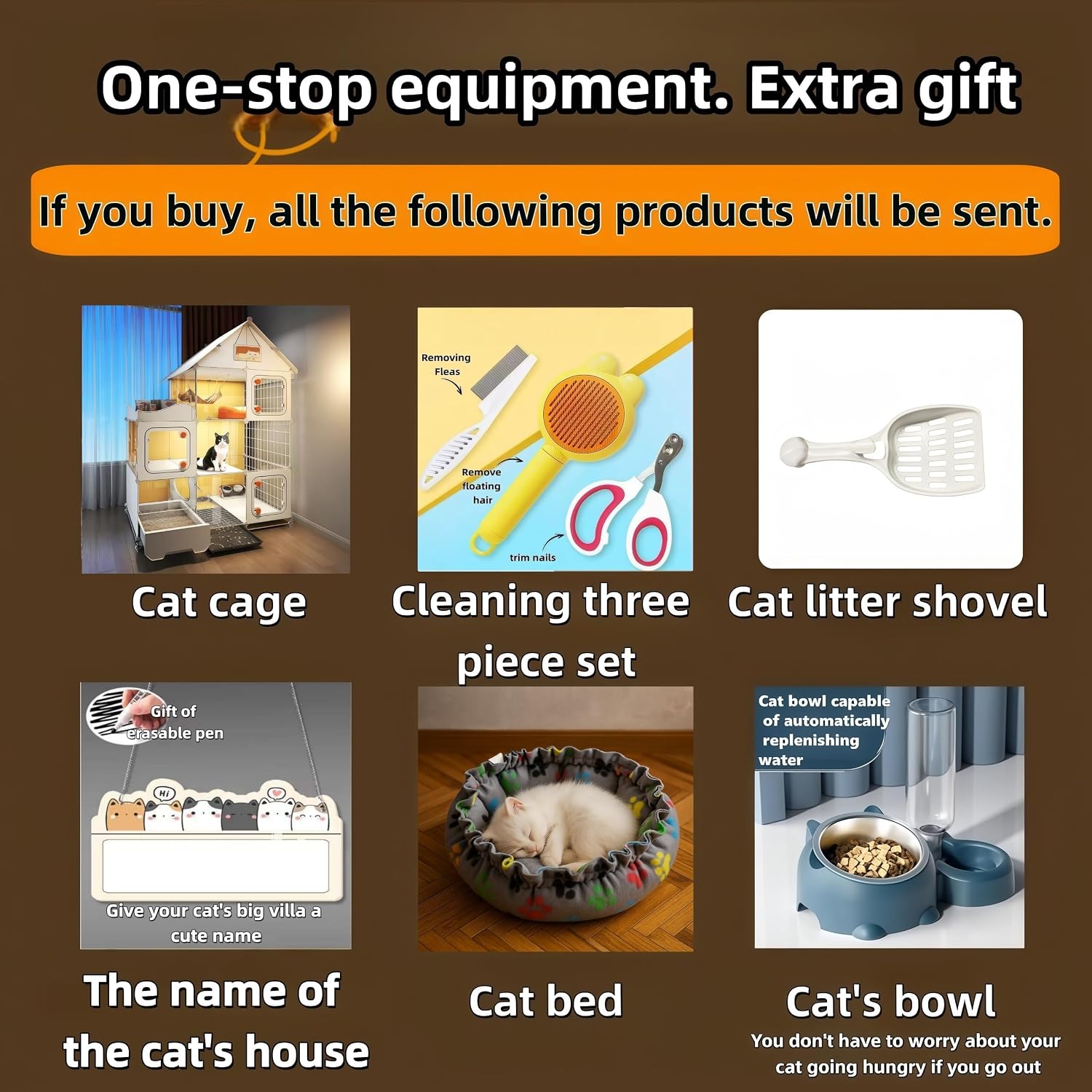Indoor Cat Cage with Litter Box,Complimentary Cat Bed, Bowl,Teaser Wand，Cat House Large cat Villa Playpen Outdoor