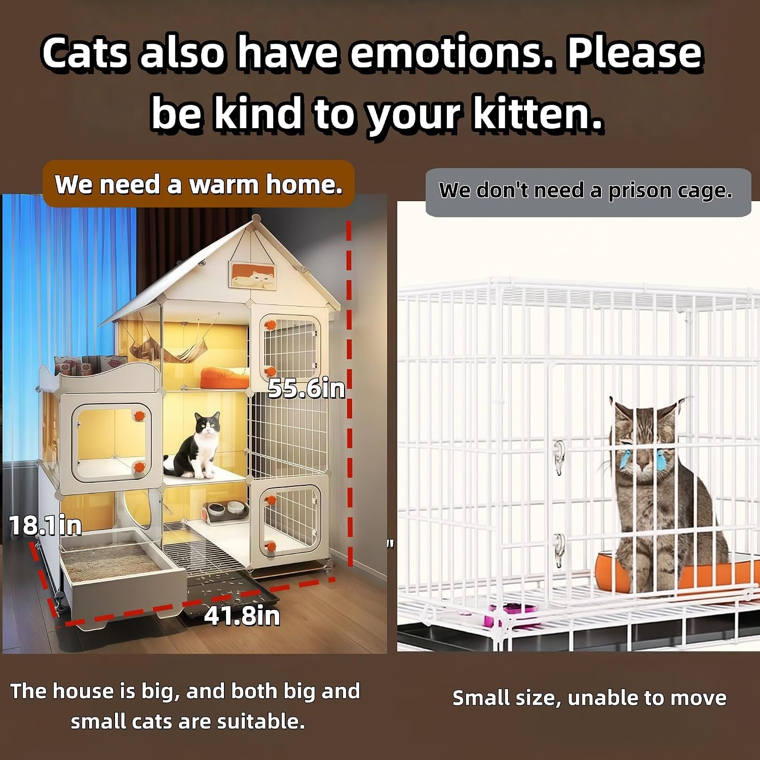 Indoor Cat Cage with Litter Box,Complimentary Cat Bed, Bowl,Teaser Wand，Cat House Large cat Villa Playpen Outdoor