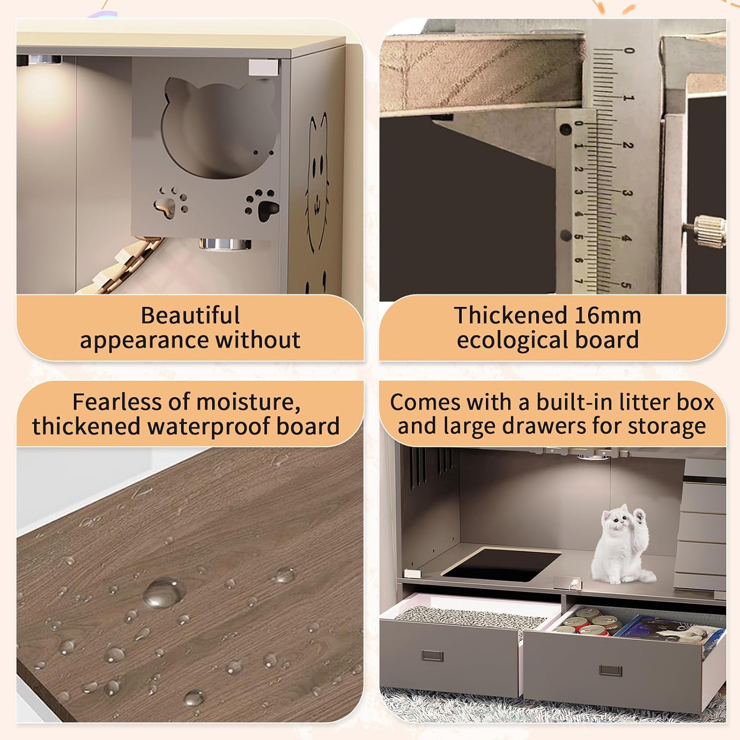 Enclosed Cat Condo,Large Cat Enclosures Indoor Wooden Cat House, Multi-Feature Enclosed Cat Cage with Litter Box Drawer and Wheels