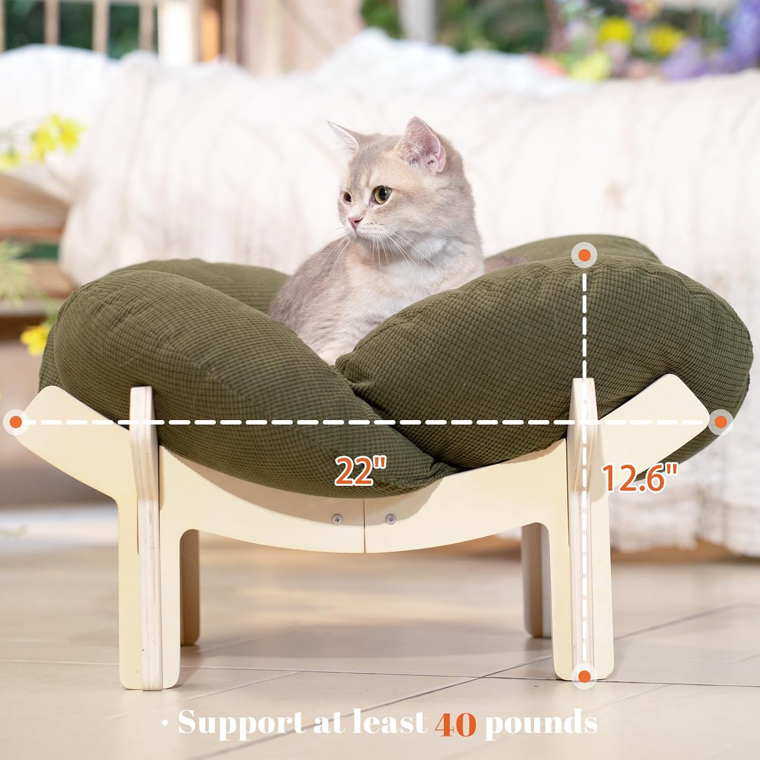 Elevated Cat Bed for Indoor Cats Couch Sofa Flower 