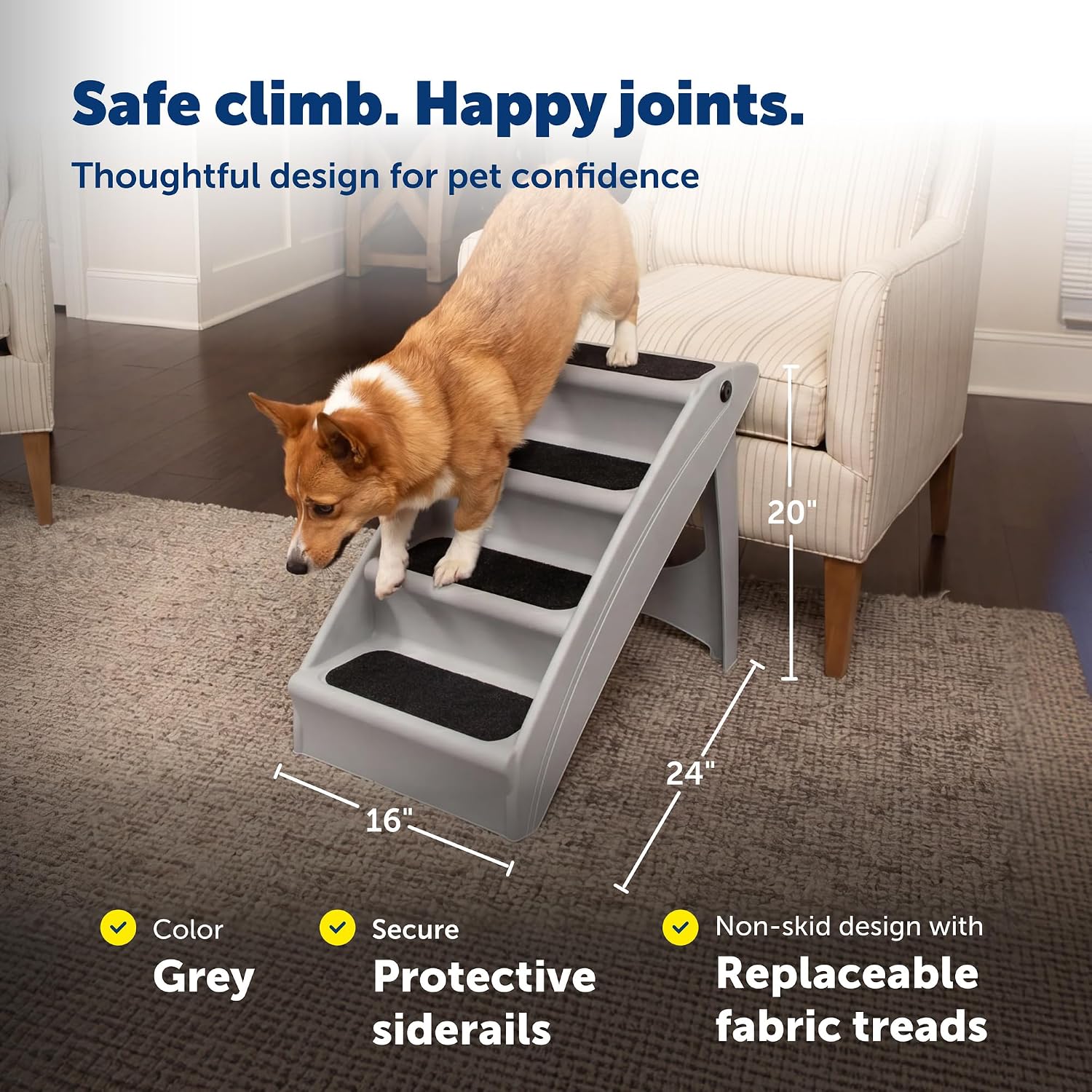 Portable & Foldable 4-Step Stairs, Non-Skid Feet, Side Rails, Dog Steps for Bed