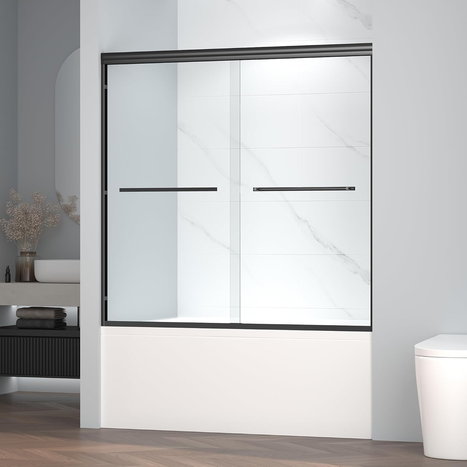 Semi-Frameless Bypass Sliding Bathtub Shower Door