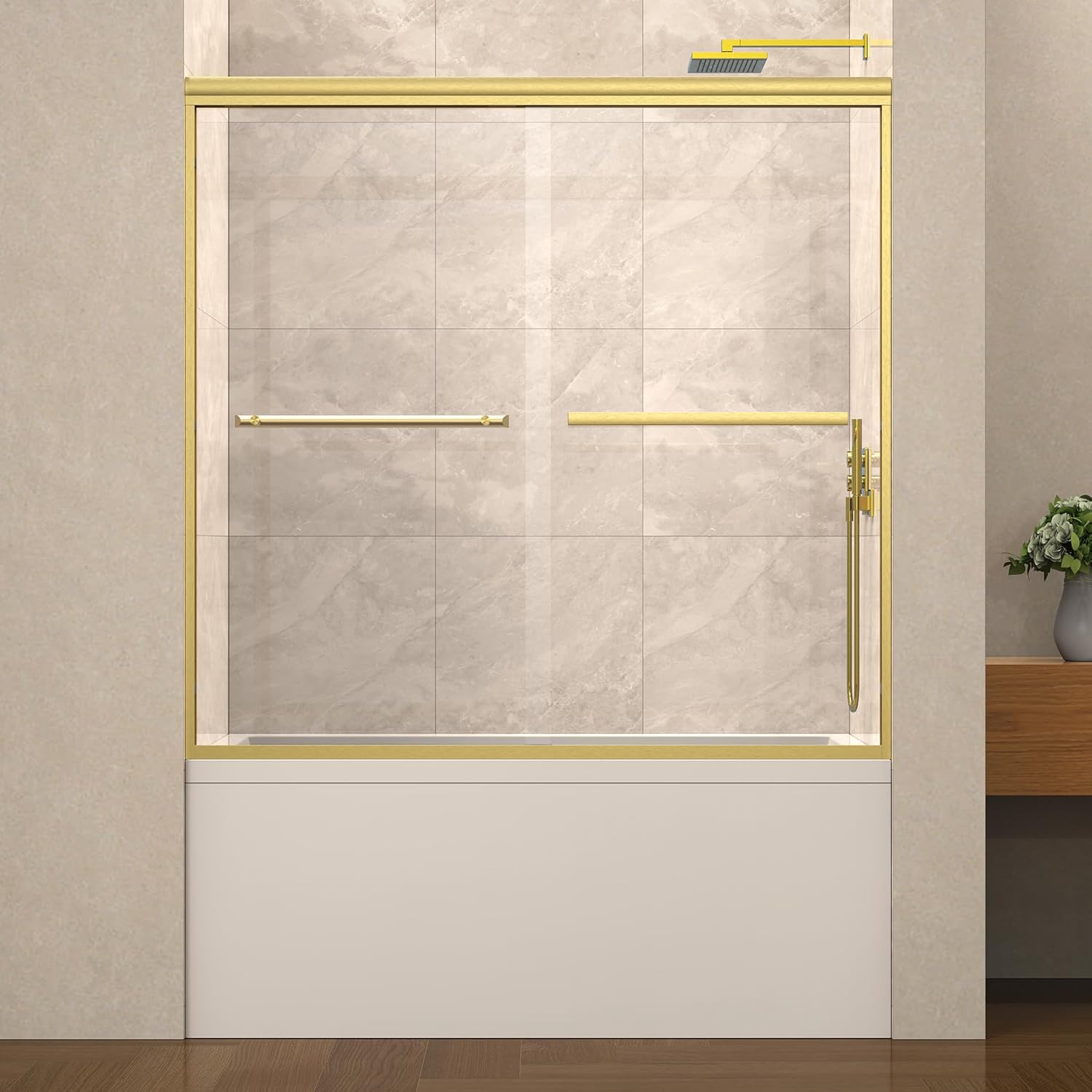 Semi-Frameless Bypass Sliding Bathtub Shower Door