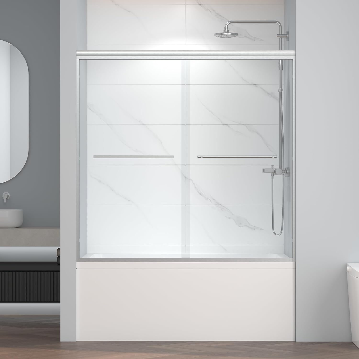 Semi-Frameless Bypass Sliding Bathtub Shower Door