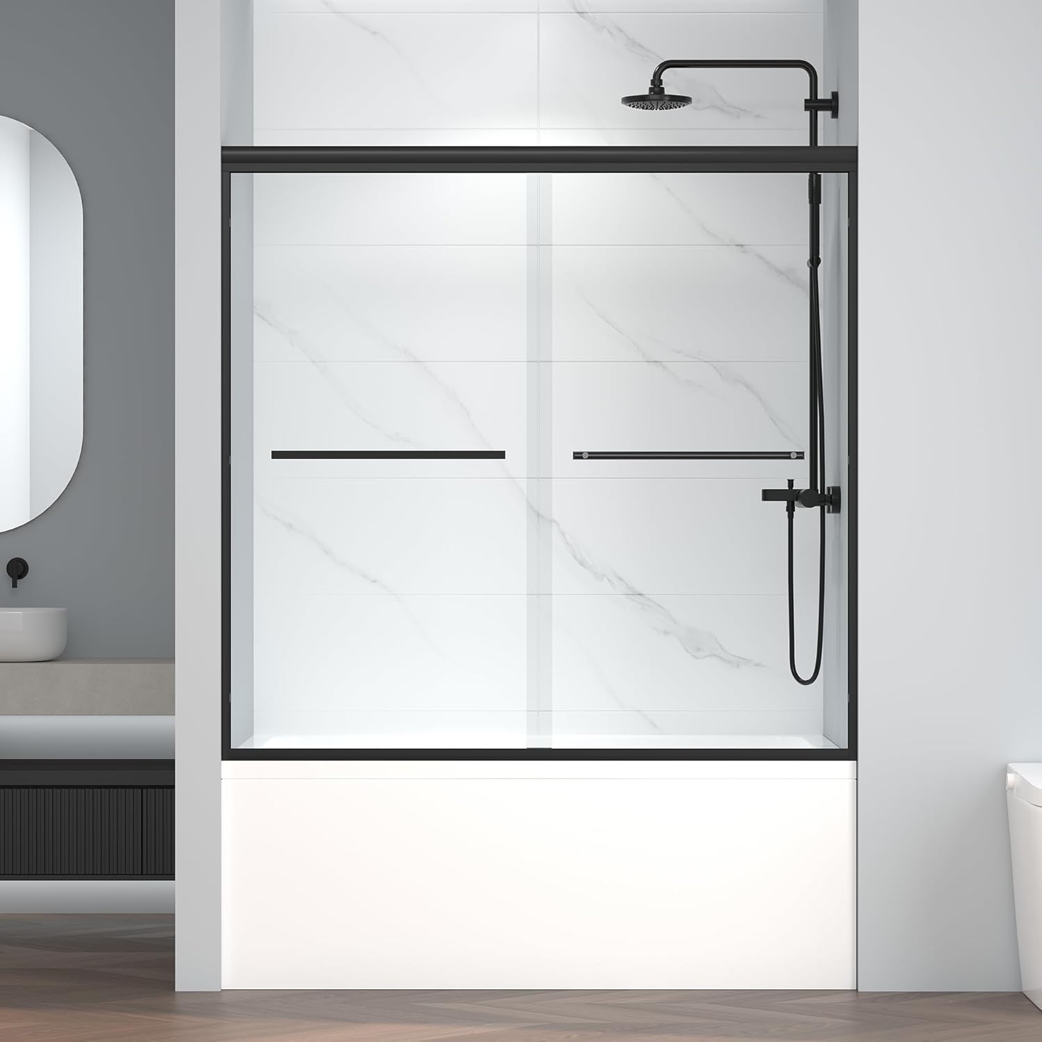 Semi-Frameless Bypass Sliding Bathtub Shower Door