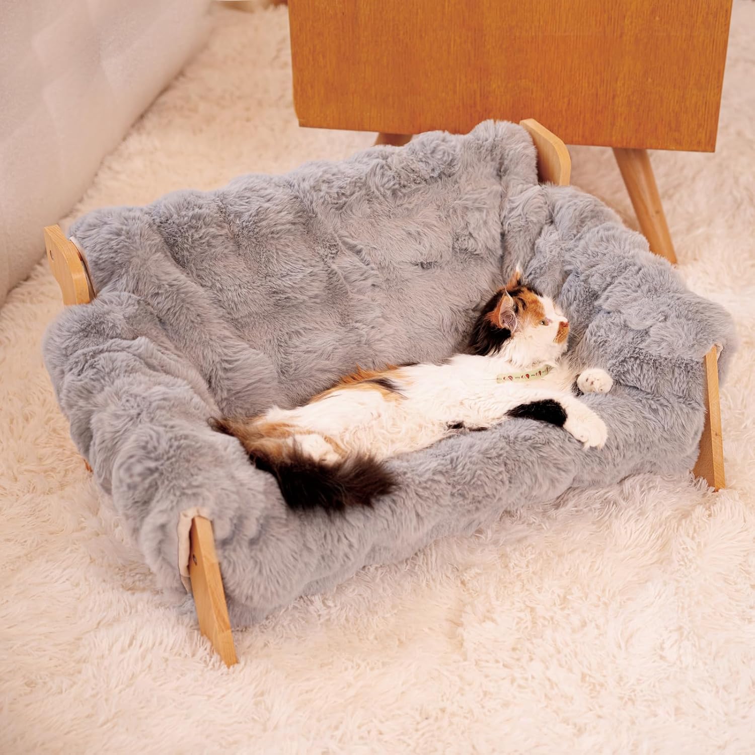 Elevated Cat Couch Bed Wooden Raised Kitty Sofa Lounge Chair