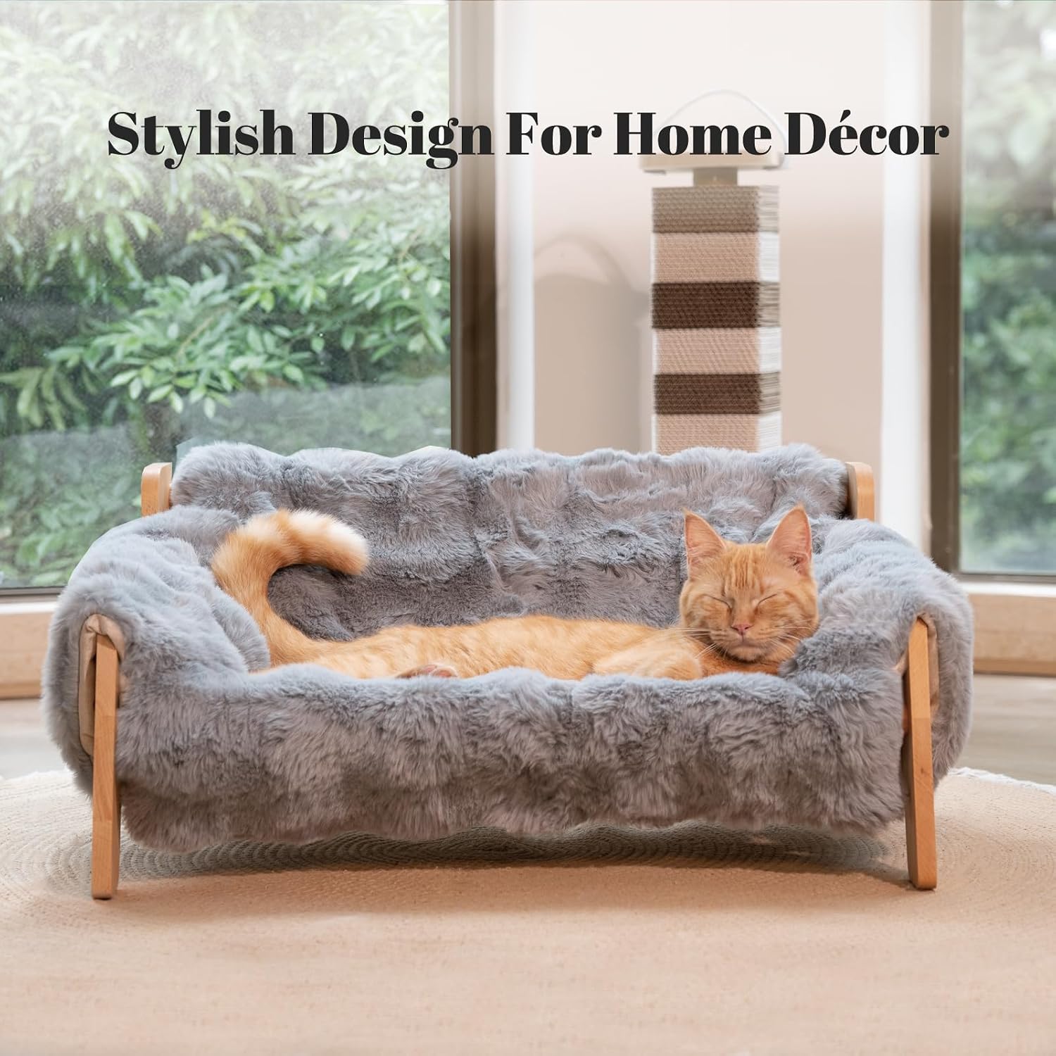 Elevated Cat Couch Bed Wooden Raised Kitty Sofa Lounge Chair
