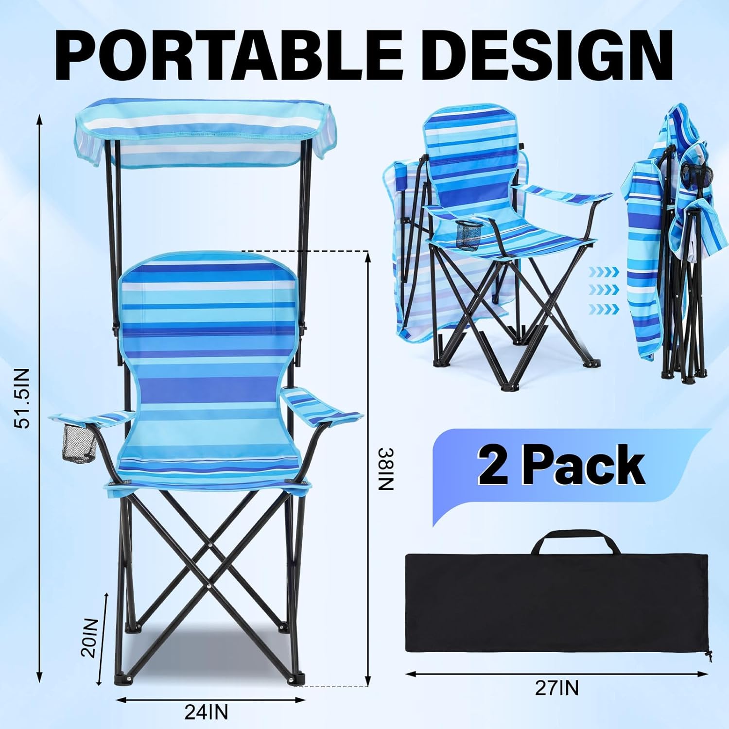 2 Pack Beach Chair with Canopy Shade 