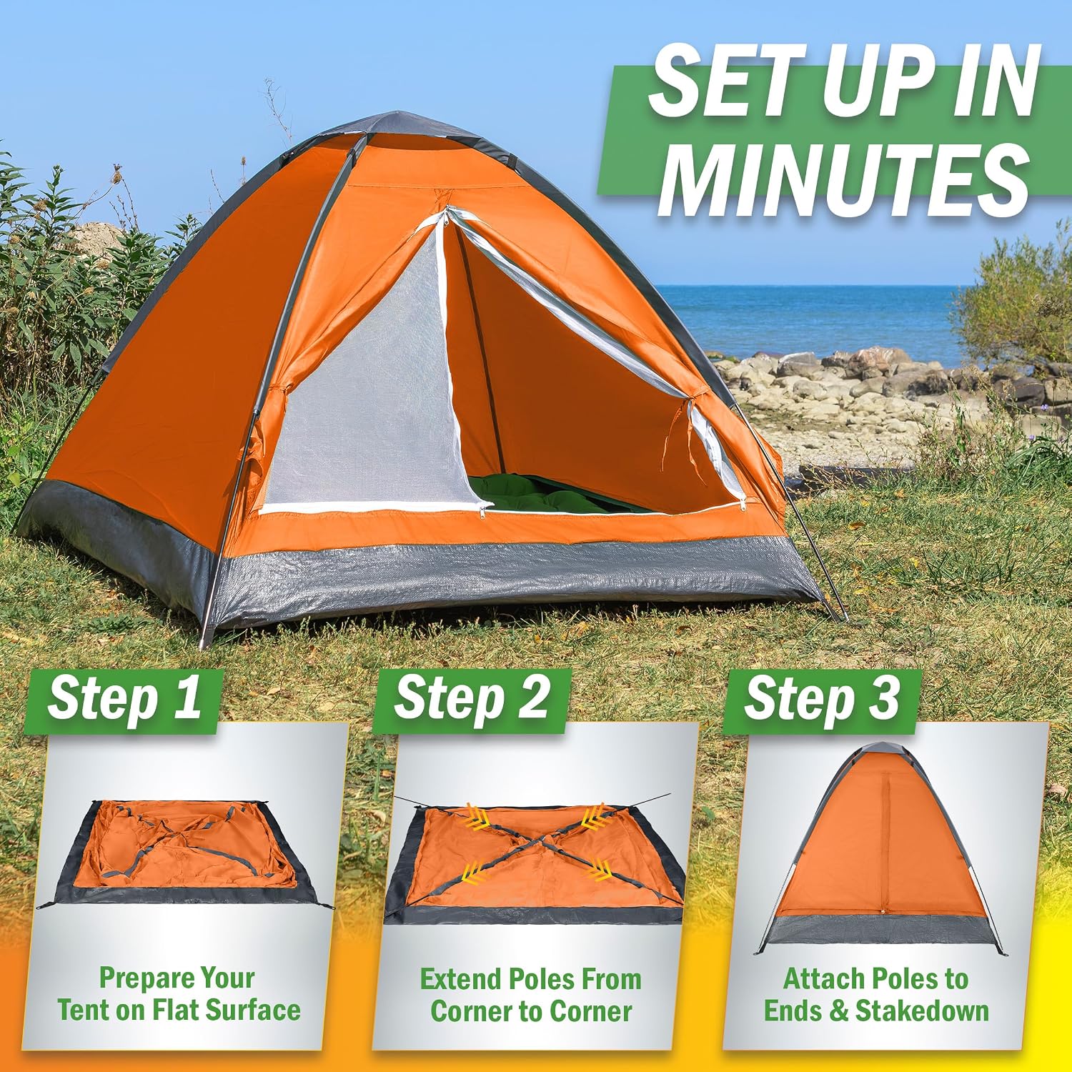 2 Person Camping Tent with Rain Fly and Carrying Bag