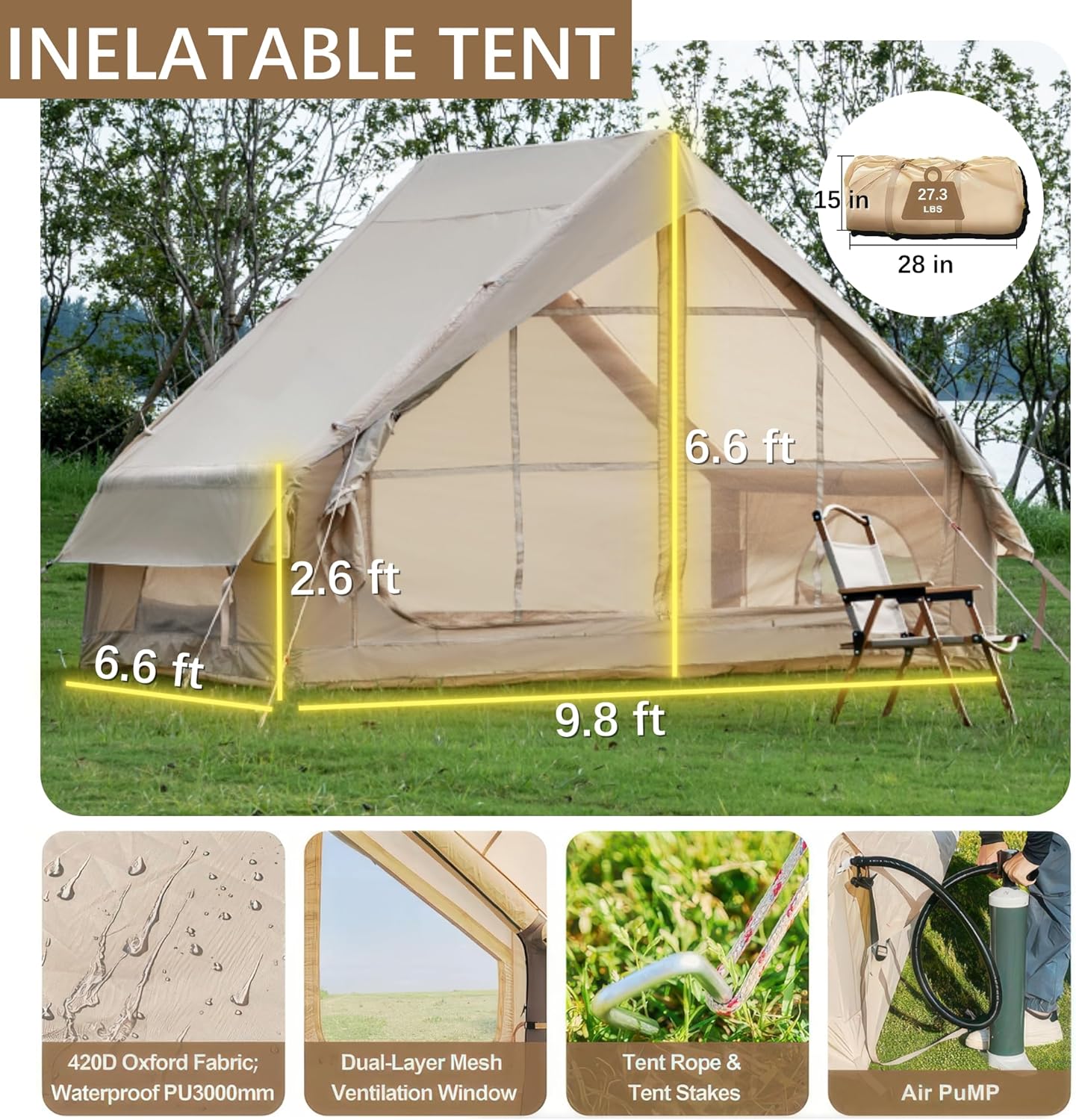 Inflatable Camping Tent for 3-4 Person