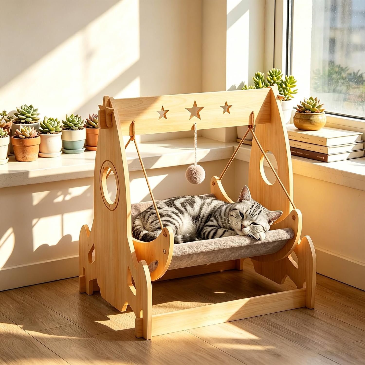 Cat Swing Hammock Bed-Premium Wooden | Indoor Furniture for Cats Swing