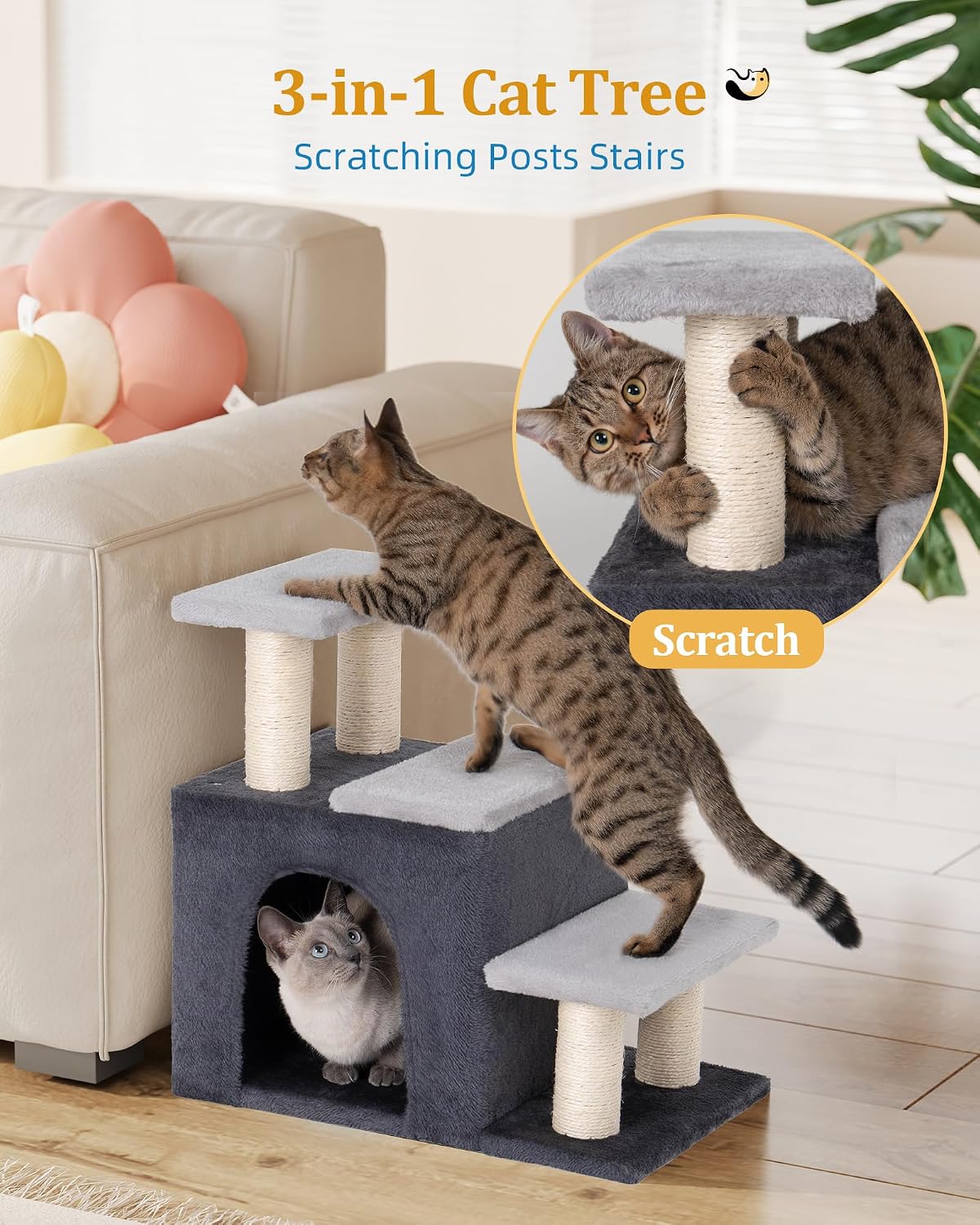 3-in-1 Pet Stairs for Cats, Dog Steps for Small Doggie Rabbits