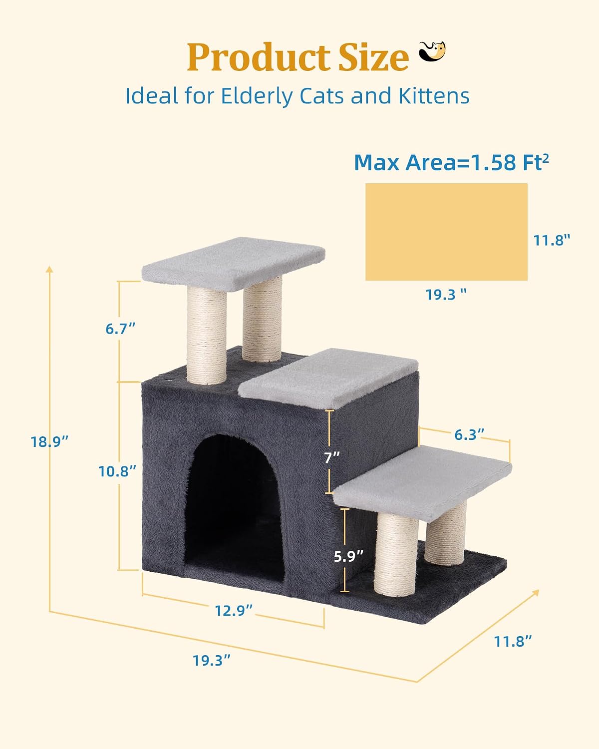 3-in-1 Pet Stairs for Cats, Dog Steps for Small Doggie Rabbits
