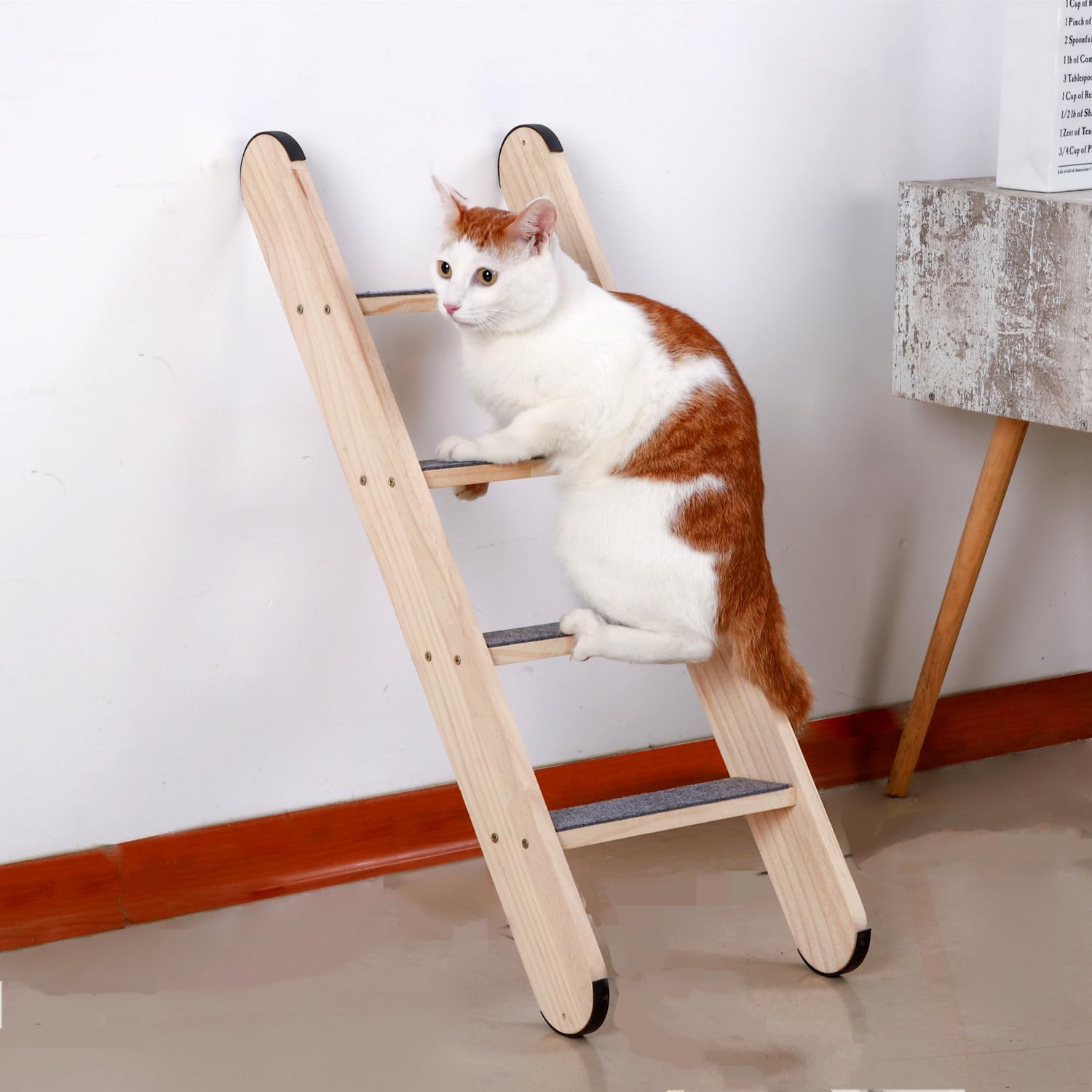 Solid Wood Wall Leaning Cat Ladder for Indoor Cats and Small Medium Dog