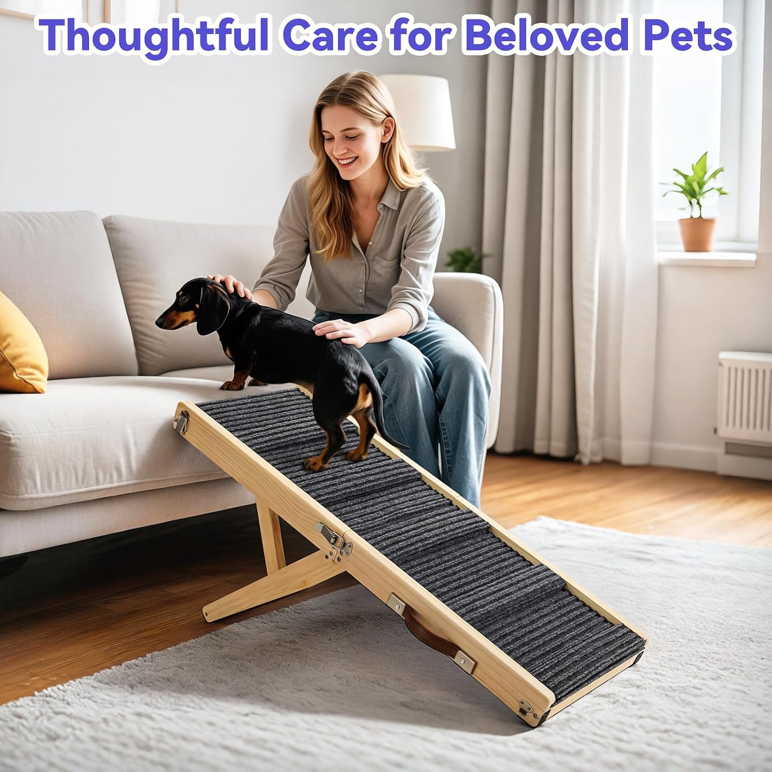 Upgraded Small Dog Ramp for Couch Foldable, 5 Ajustable Height 