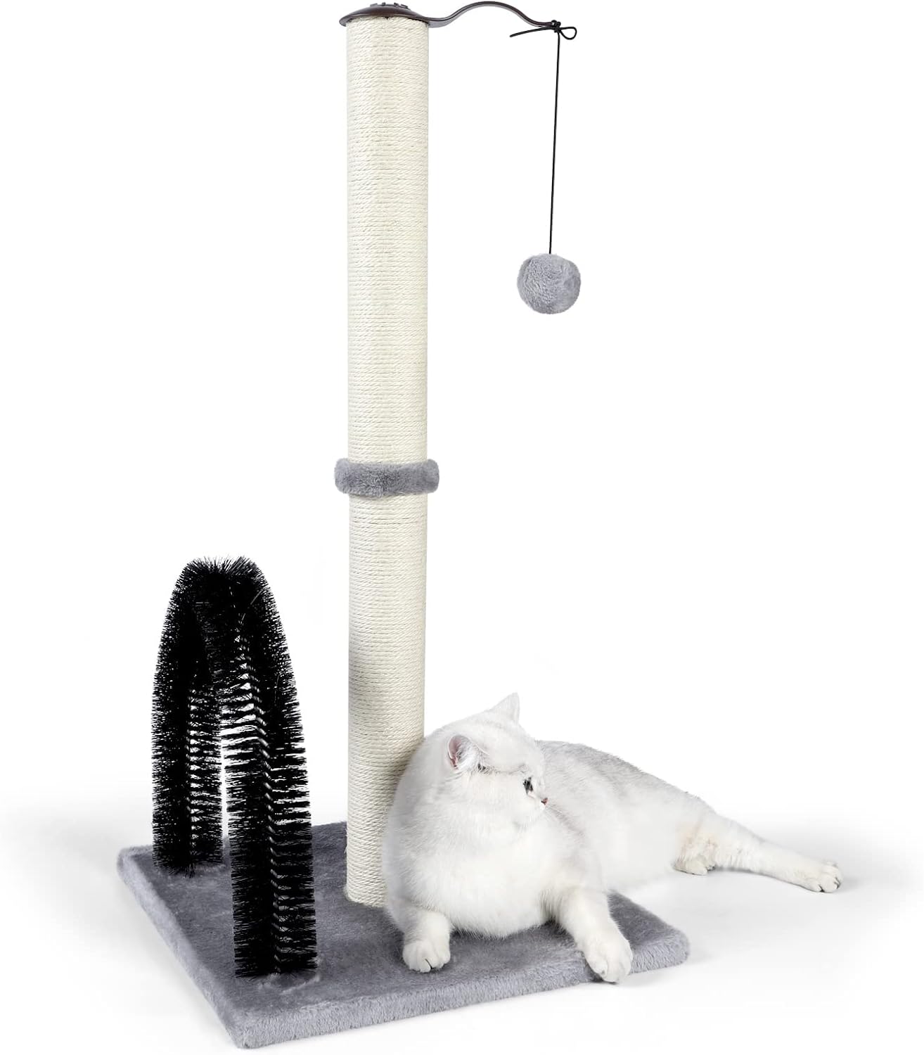 Tall Cat Scratching Post with Arch Groomer, Natural Sisal