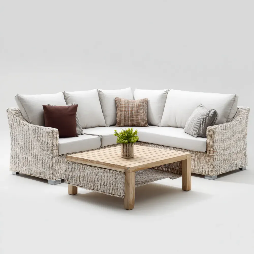 Conjunto de sofás de jardín ratán 200x80x70 cm - Beige - Diseño moderno