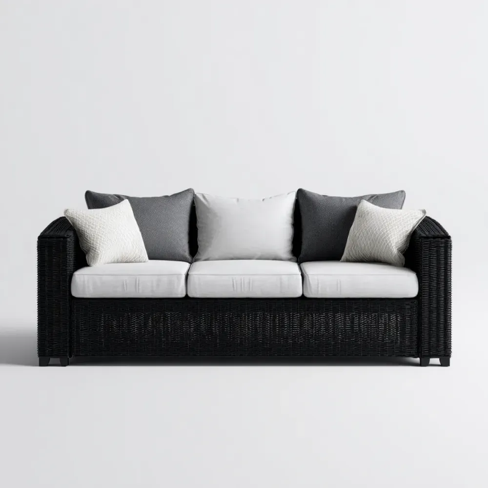 Sofá de jardín de ratán 190x80x72 cm - Negro/Blanco - Diseño Moderno
