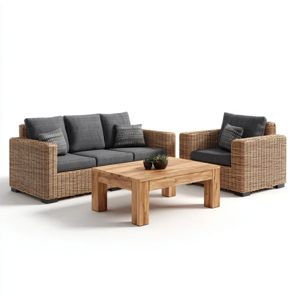 Conjunto de Sofás de Exterior Ratán 2 Piezas 180x85x75 cm - Cojines Gris Oscuro - Diseño Contemporáneo