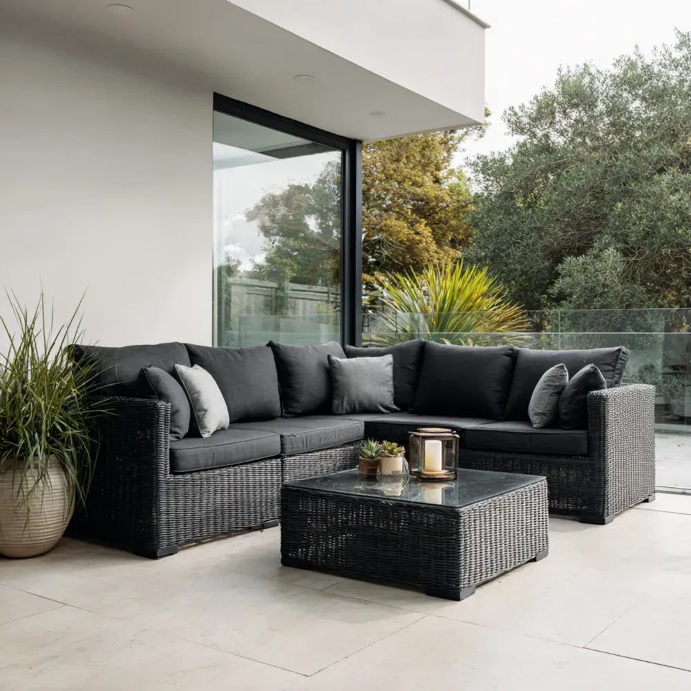 Conjunto de Sofá de Jardín Ratán 200x200x75 cm – Gris Oscuro – Diseño Moderno