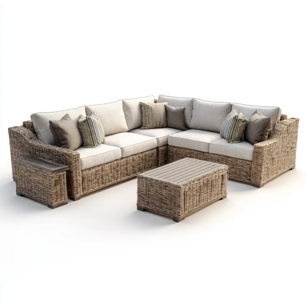 Sofá de Jardín en Forma de L Ratán Beige 200x80x68 cm - Estilo Moderno