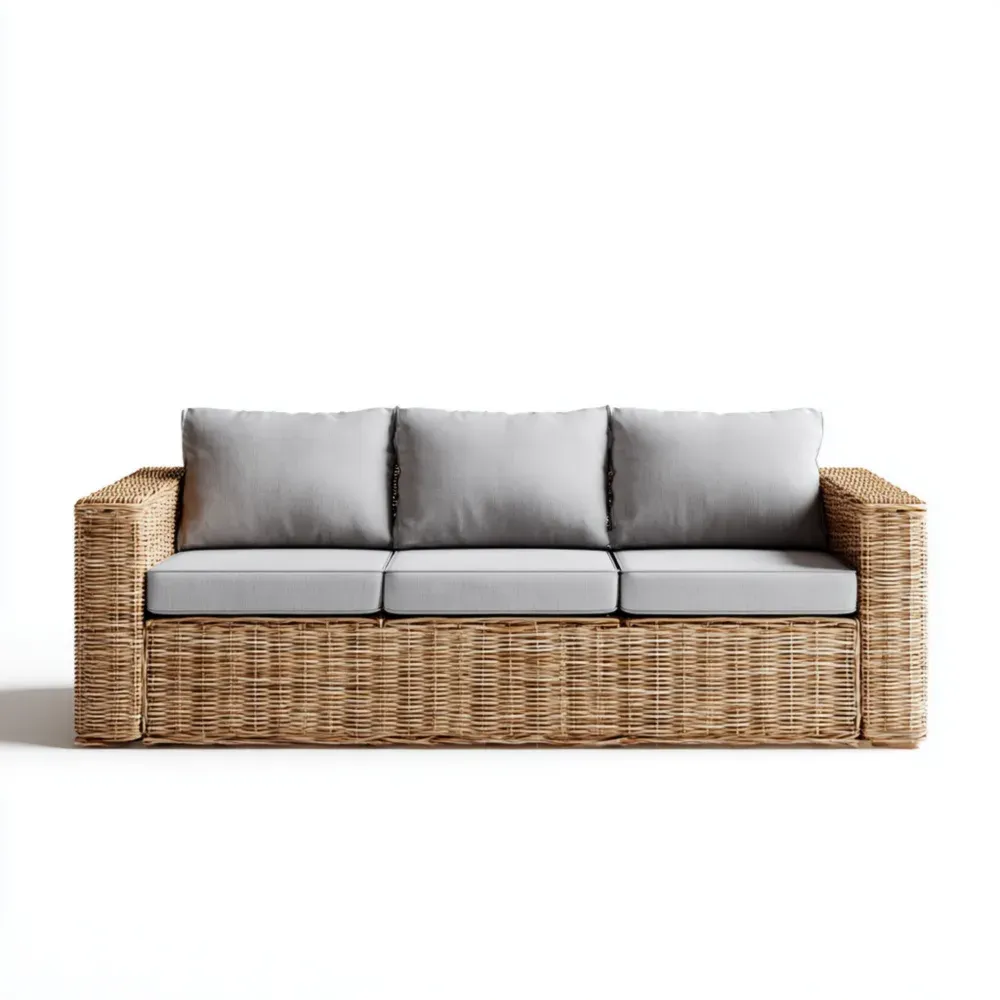 Sofá de jardín de ratán 200x85x75 cm - Beige/Gris - Diseño Contemporáneo