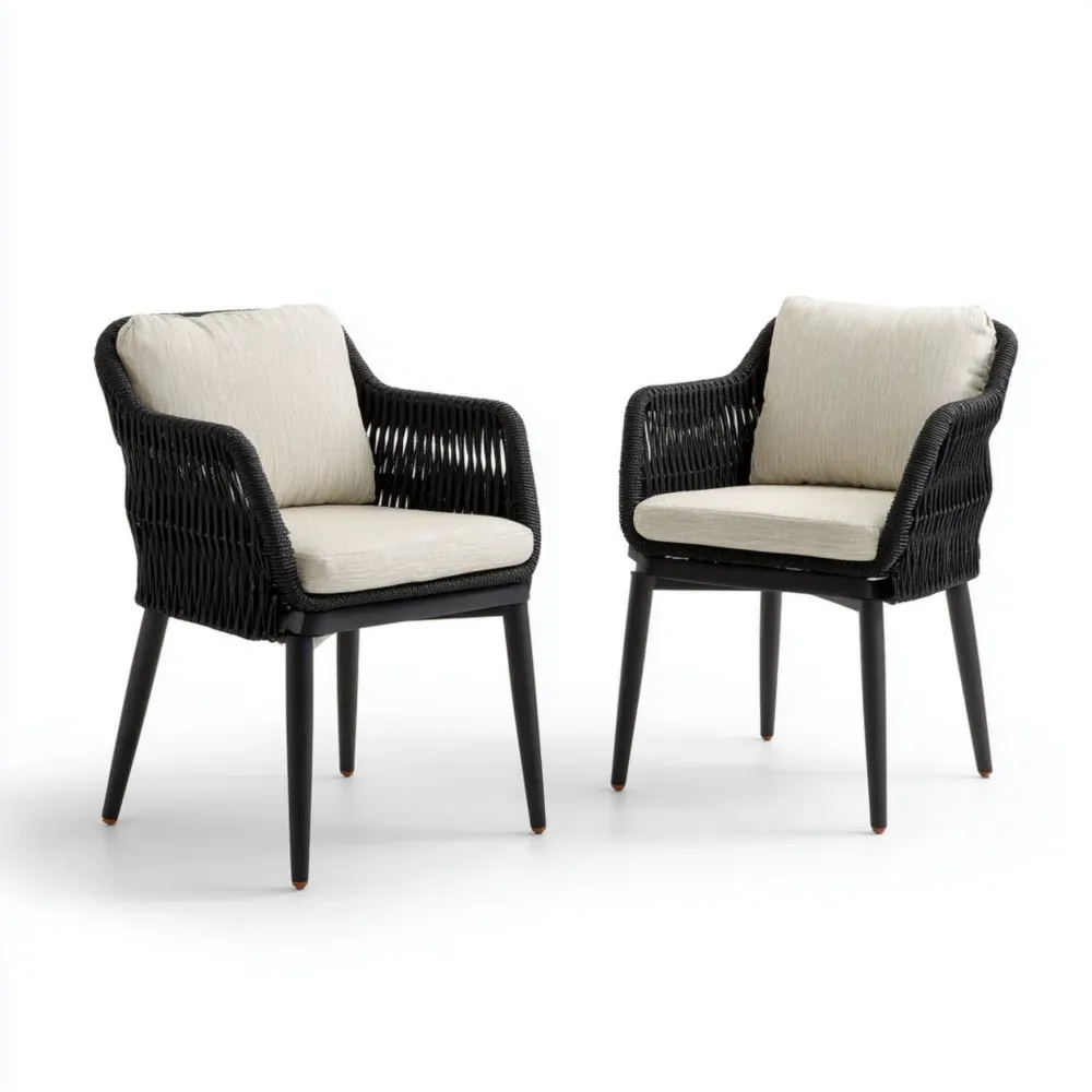 Sillas de Comedor Exterior de Ratán Sintético 60x60x80 cm - Negro/Beige - Diseño Moderno