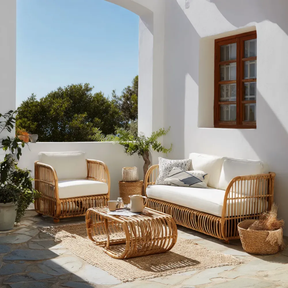 Conjunto de Sofás de Exterior de Ratán Sintético Beige – Sofá 160x90x75 cm, Sillón 90x90x75 cm, Mesa 90x50x40 cm