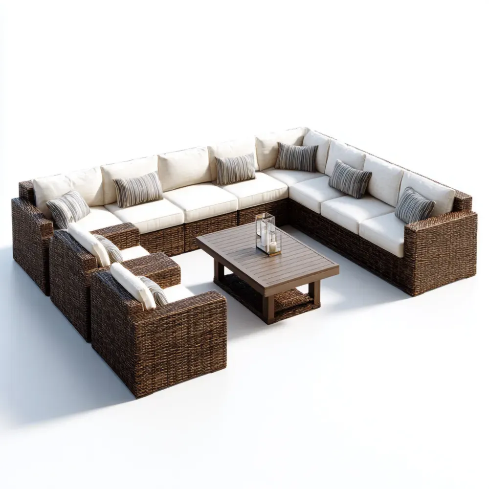 Conjunto de sofá de jardín ratán 250x250x70 cm – Crema – Diseño modular