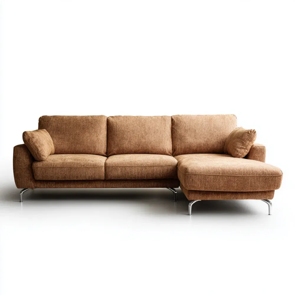 Sofá en L Tapizado Tela 280x160x85 cm - Marrón - Diseño Moderno