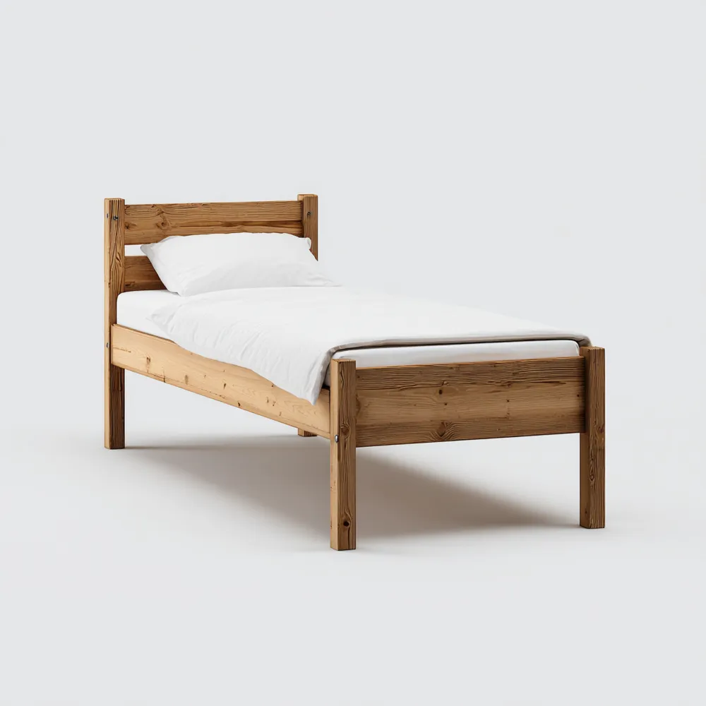 Cama individual de madera maciza 200x90x100 cm - Marrón claro - Diseño clásico