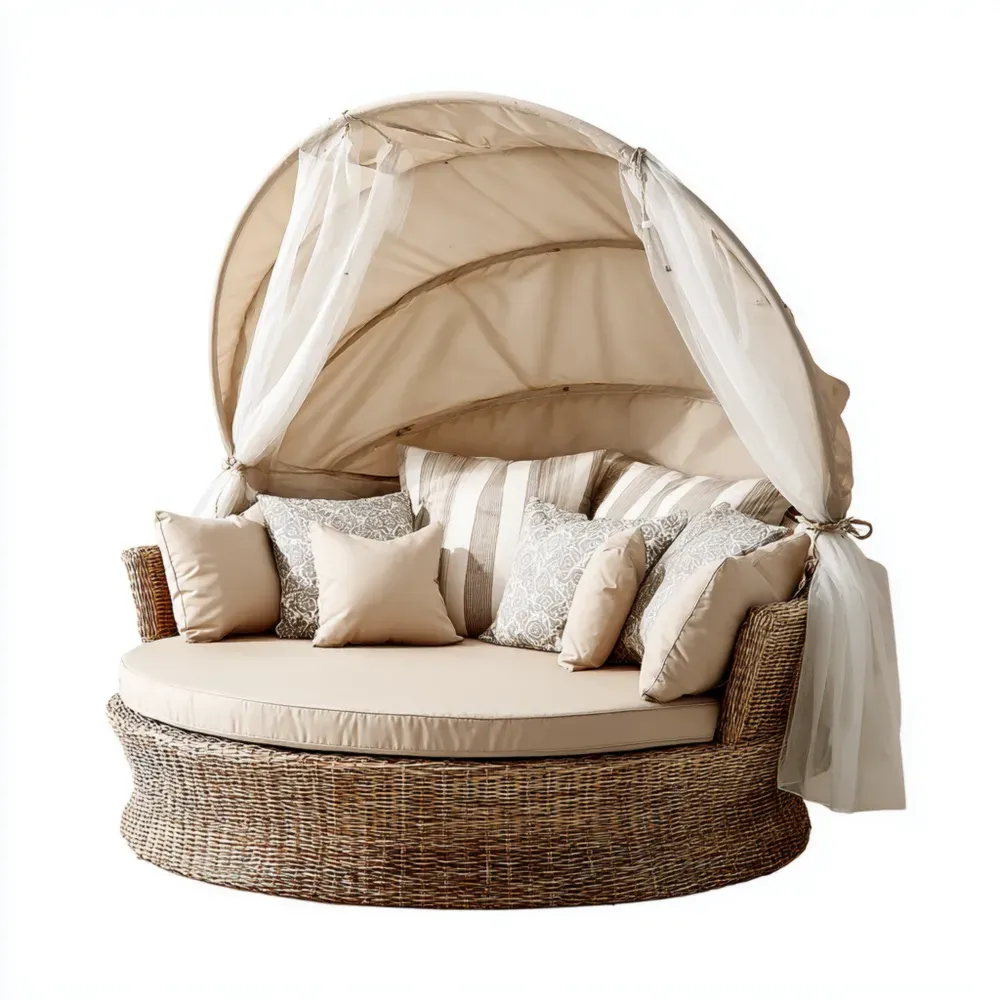 Sofá de jardín redondo de mimbre 180x180x150 cm – Beige – Diseño contemporáneo