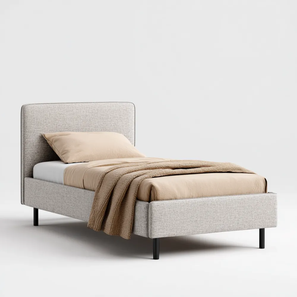 Cama Individual Tapizada 200x90x100 cm - Beige - Diseño Moderno