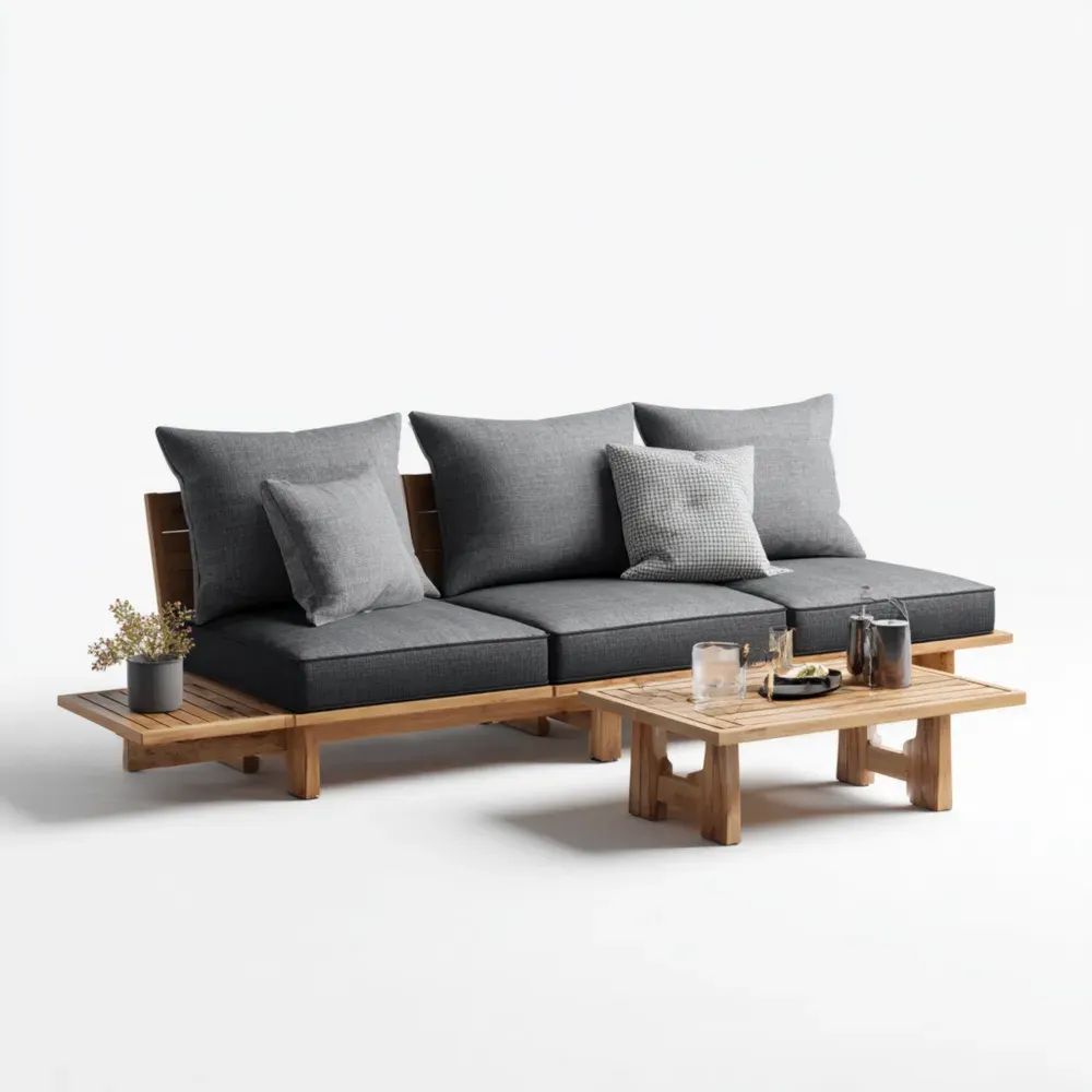 Conjunto de Sofá de Jardín Madera 200x80x75 cm - Gris Oscuro - Estilo Contemporáneo