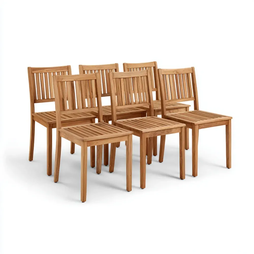 Sillas de jardín 45x50x85 cm - Madera de teca - Conjunto de 6 - Diseño clásico