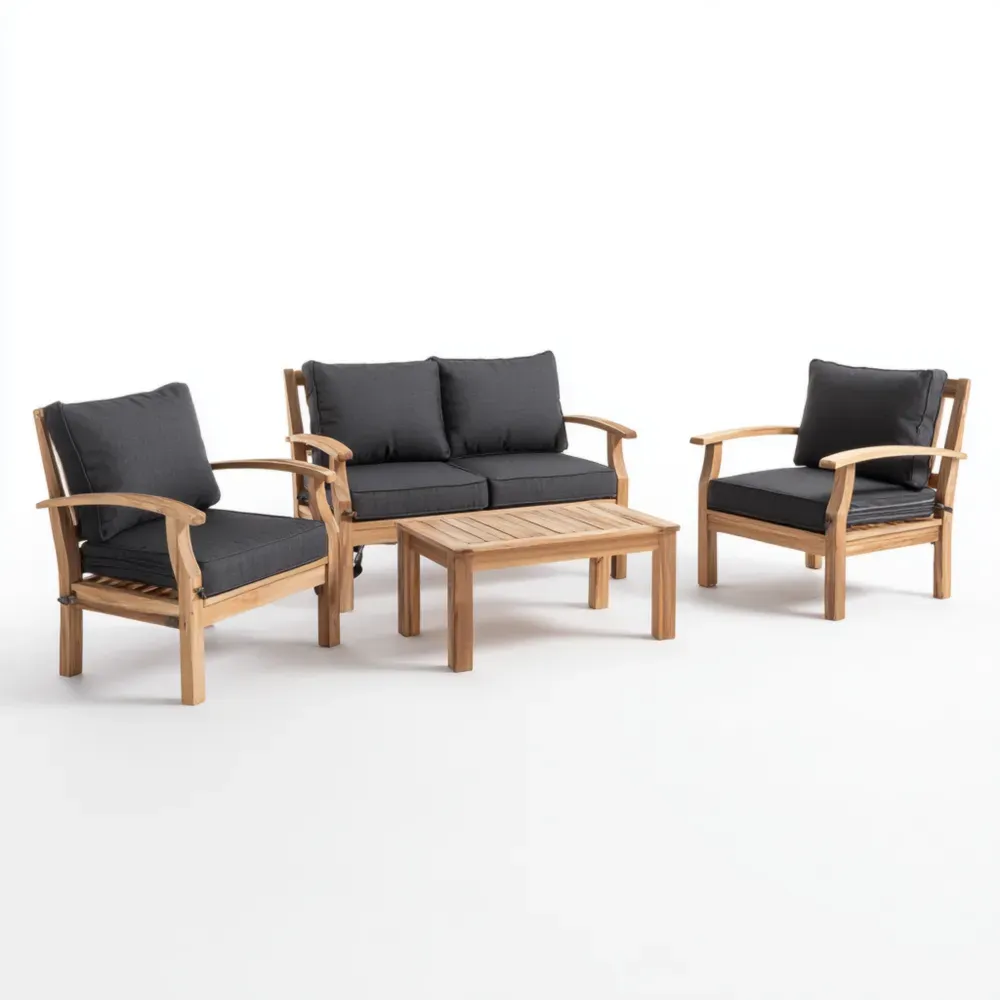 Conjunto de Sofás para Patio Madera de Teca 110x75x80 cm - Cojines Gris - Diseño Contemporáneo