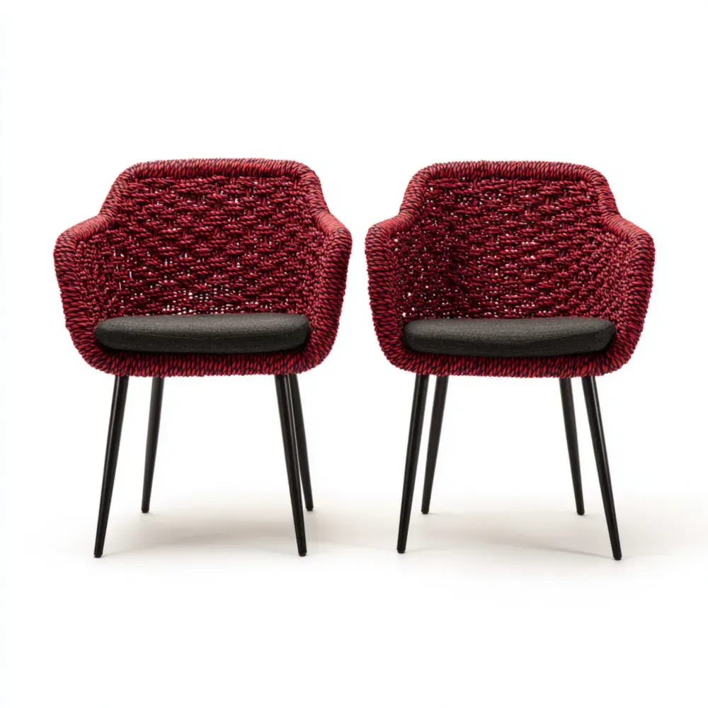 Sillas de comedor de jardín - Mimbre sintético tejido 55x60x85 cm - Rojo/Negro