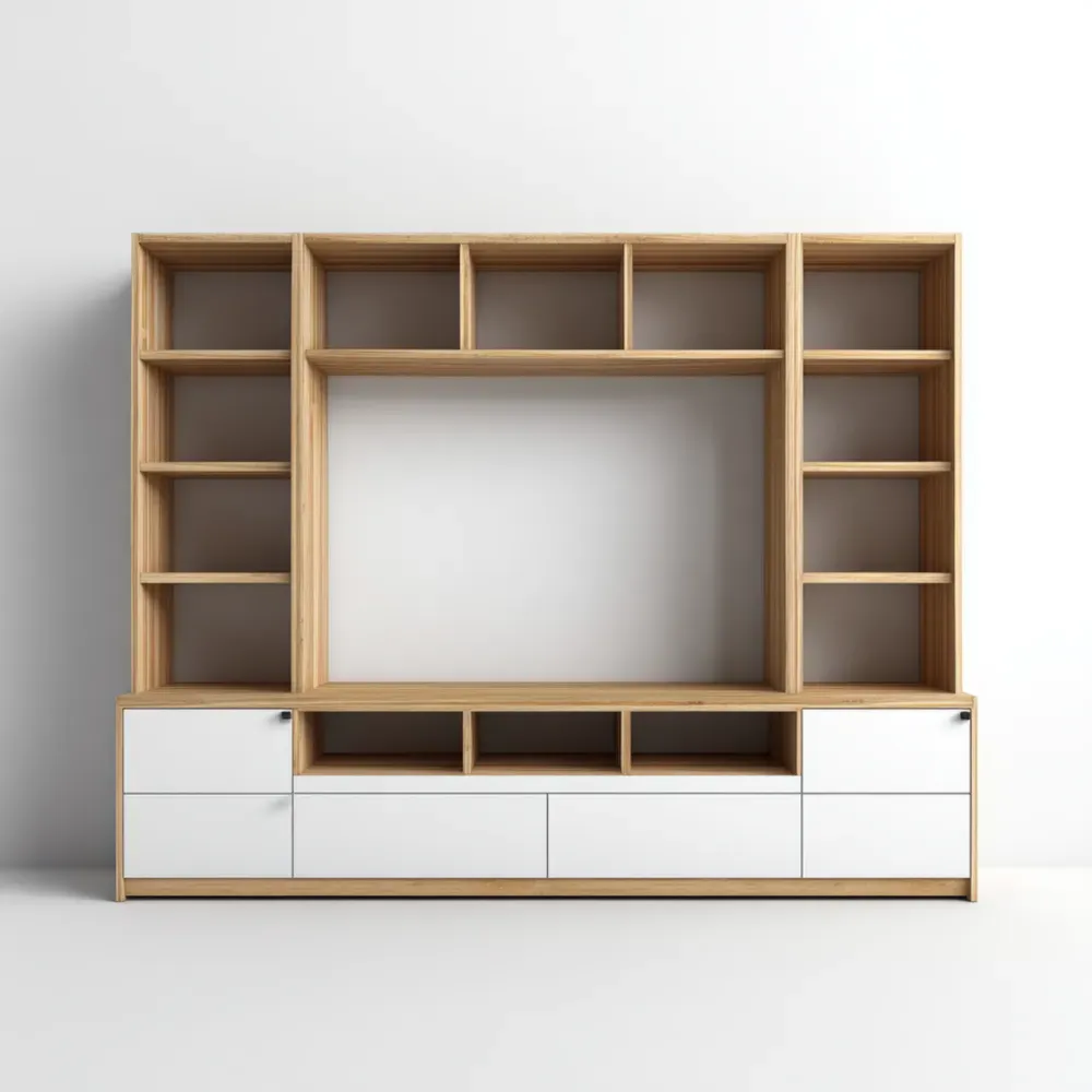 Mueble para Televisión de Madera y MDF 200x180x40 cm - Blanco/Roble - Diseño Moderno