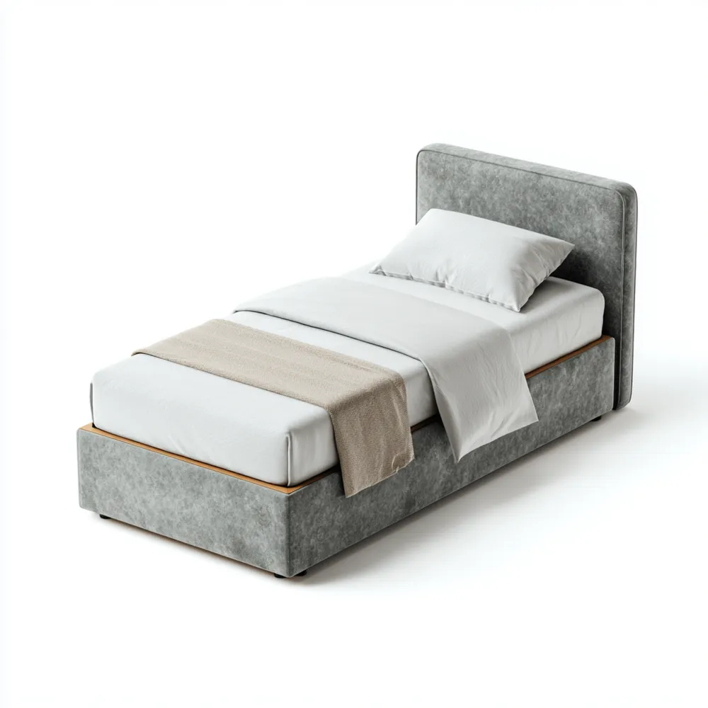 Cama Individual Tapizada 200x90x100 cm – Gris Claro – Diseño Contemporáneo