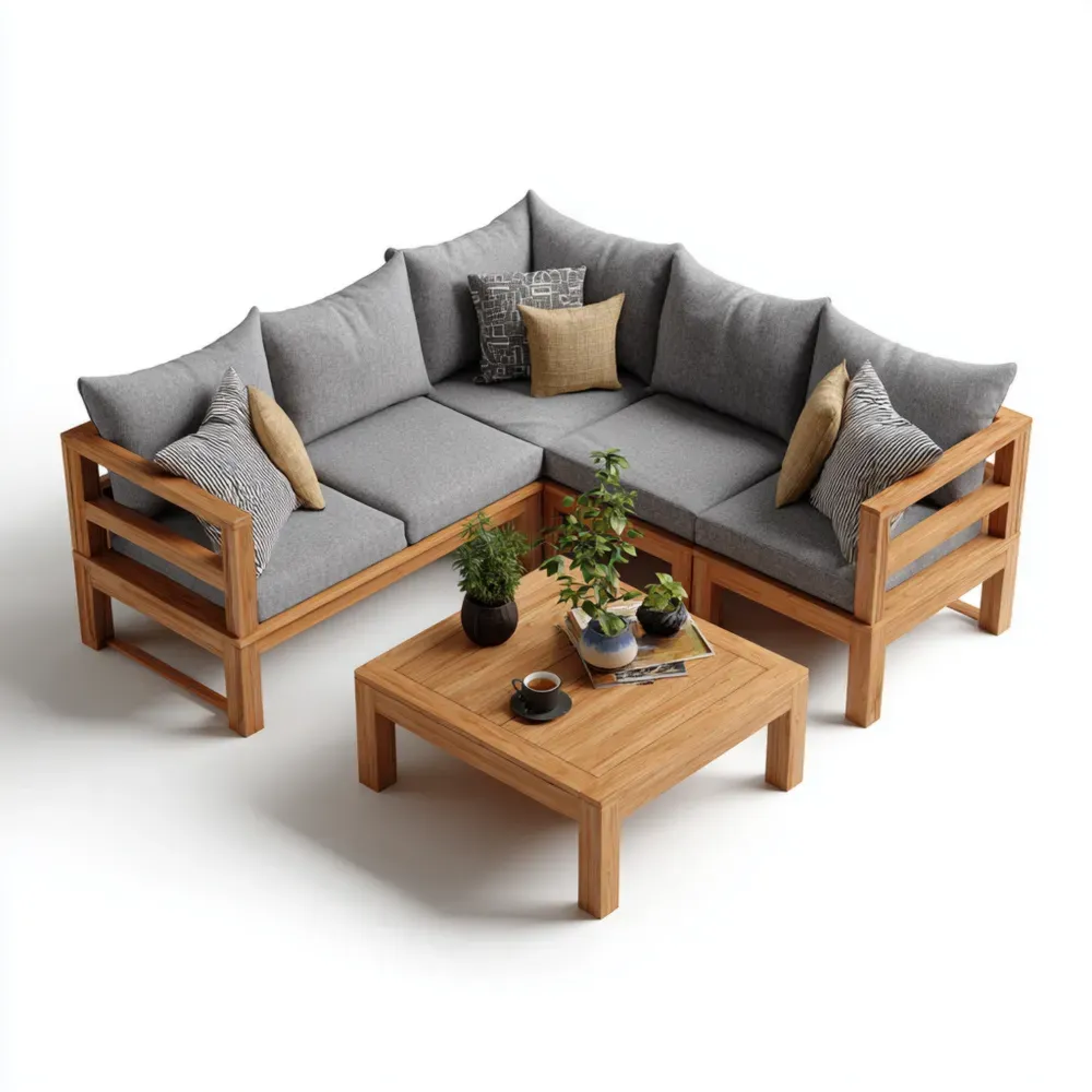 Conjunto de Sofá de Jardín Esquinero Madera 200x200 cm – Gris