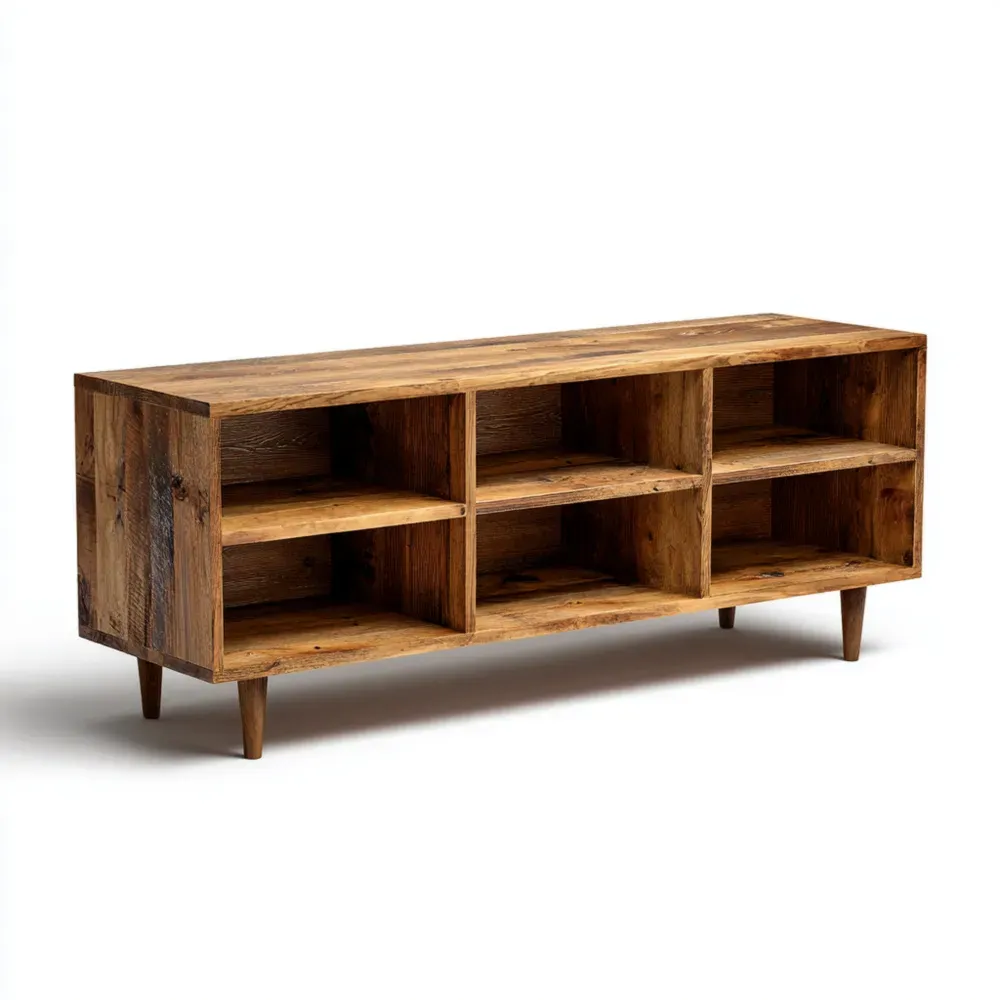 Mueble para TV de Madera Maciza 150x40x55 cm - Diseño Rústico - Color Natural