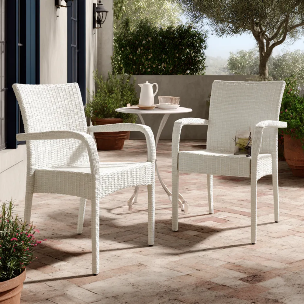 Sillas de Jardín Ratán Sintético 58x60x90 cm Con Brazos – Blanco – Diseño Clásico