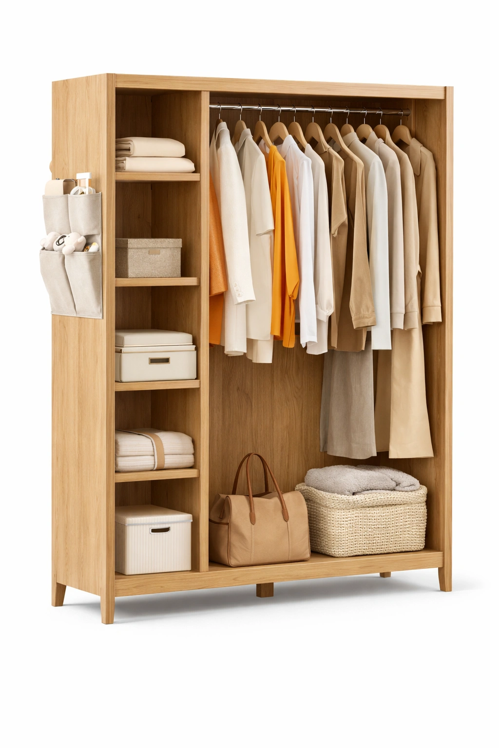 Armario abierto de madera con estantes laterales-dwellimo