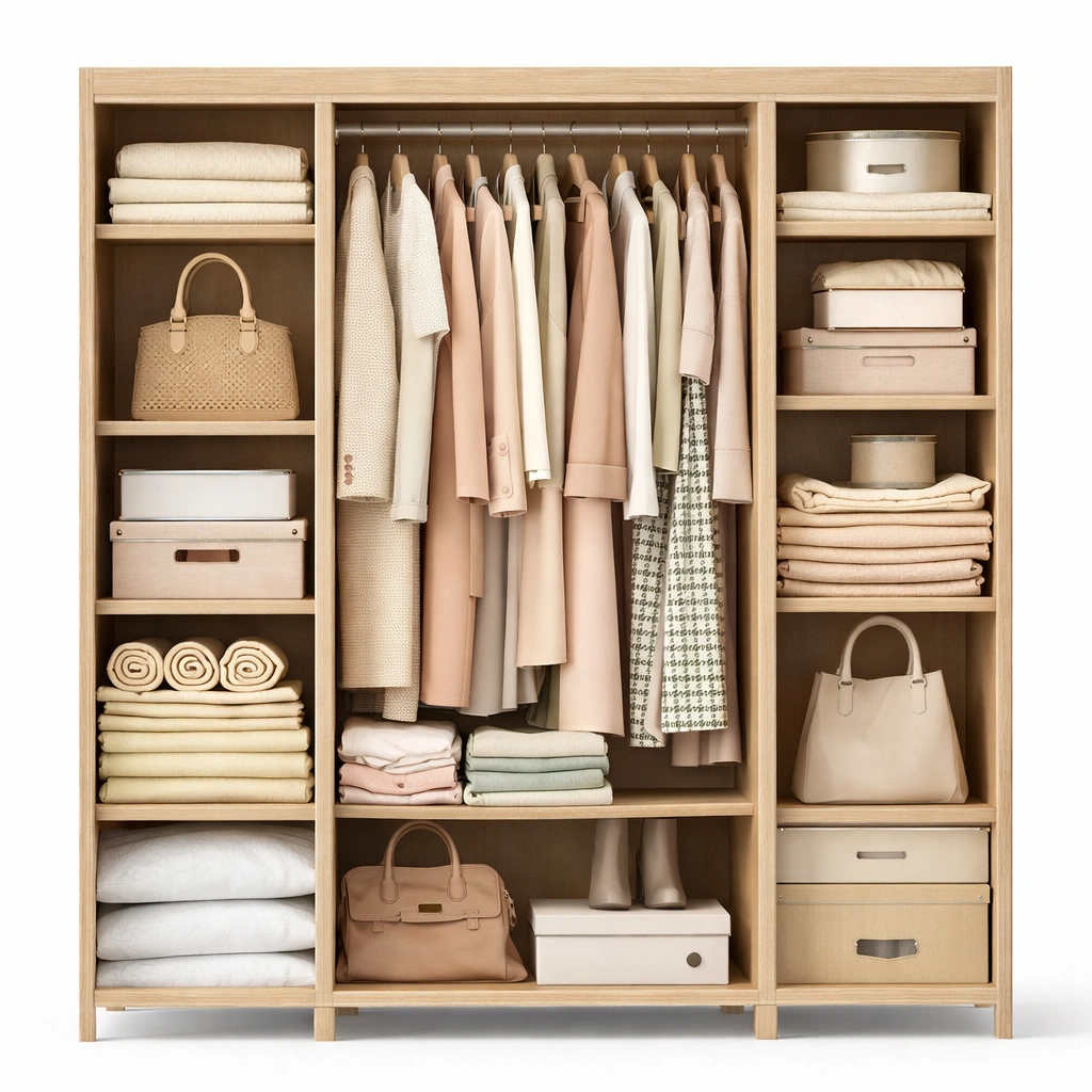 Armario grande con estantes laterales y barra central-dwellimo