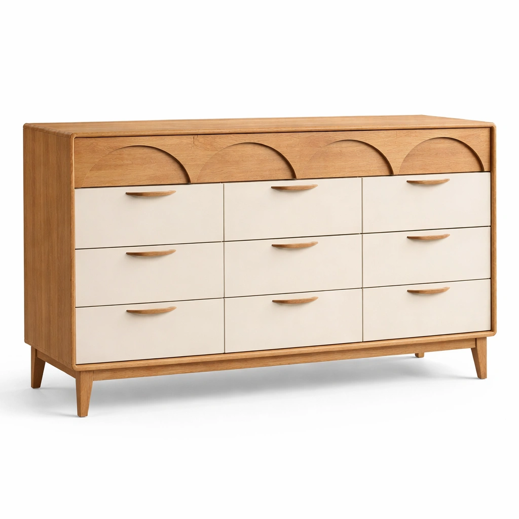 Cómoda de madera clara y blanca-dwellimo