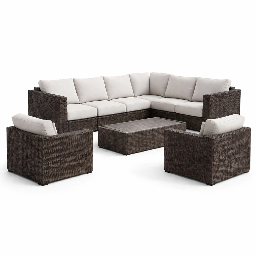 Loungeset Polyethylen Rattan Beige Braun-FURNIFANTASIA