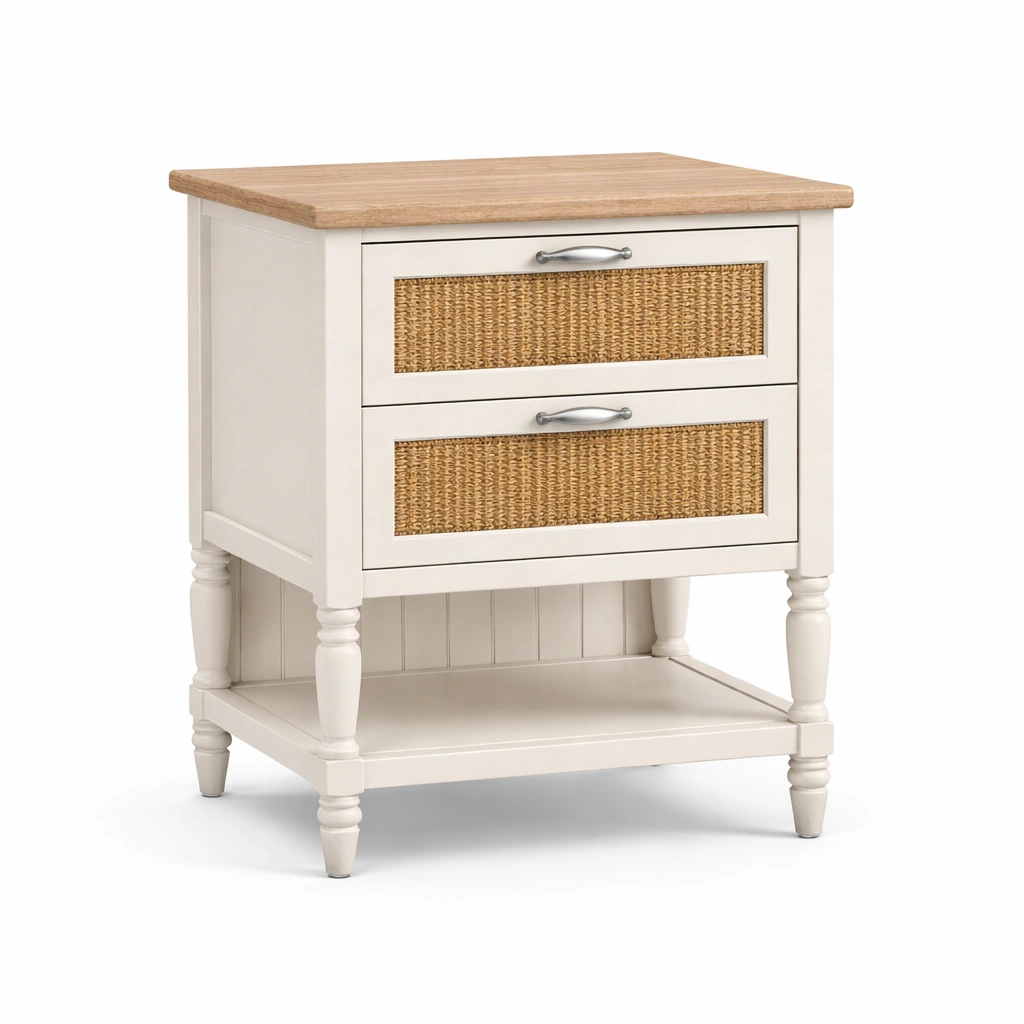 Nachttisch Holz und Rattan Beige 60x40x70 cm-FURNIFANTASIA