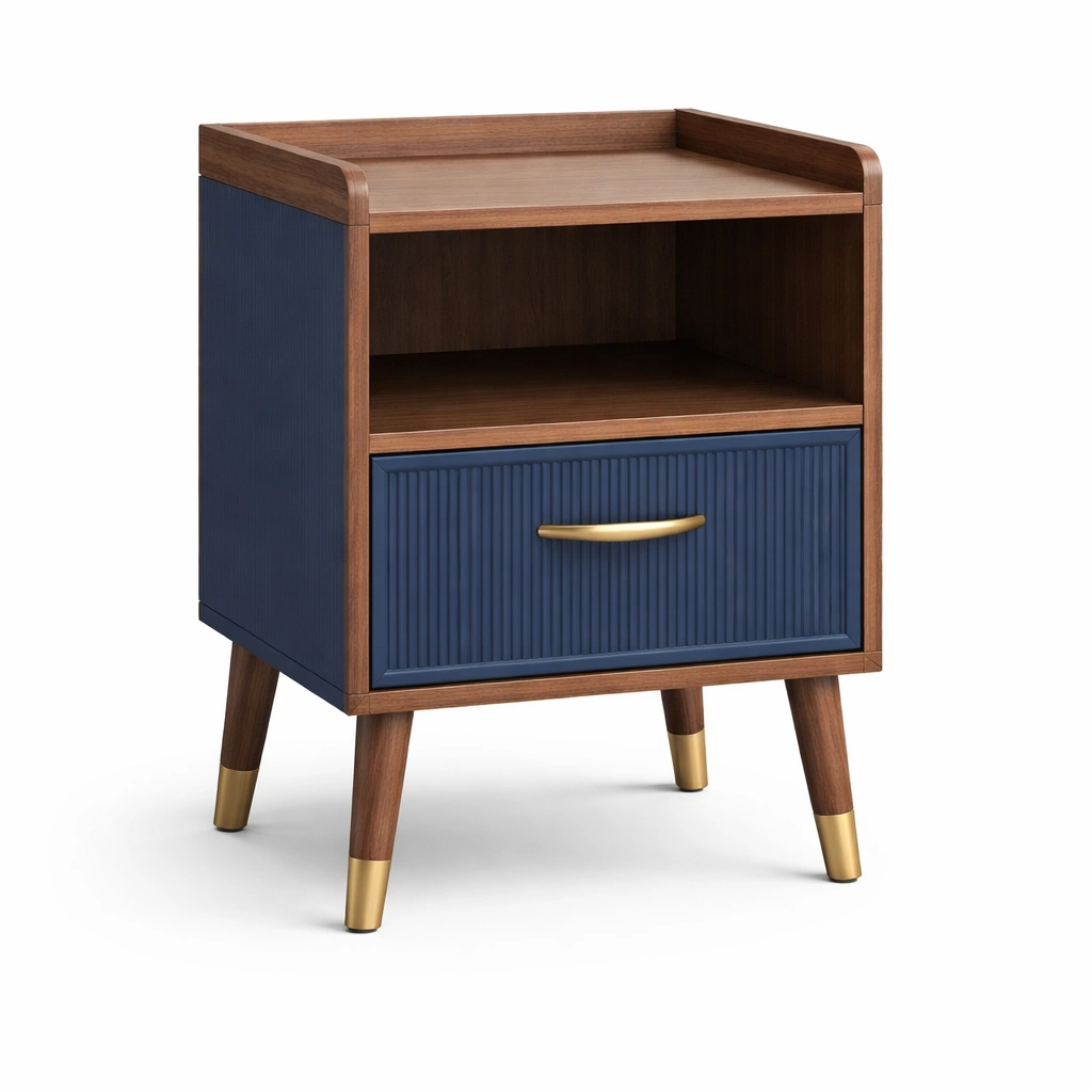 Nachttisch Holz Blau mit Schublade-FURNIFANTASIA