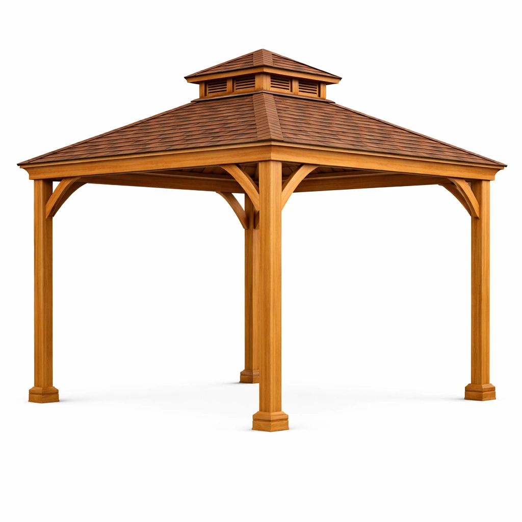 Pavillon Kiefernholz mit Asphaltschindeln Braun 360x310x360 cm-FURNIFANTASIA